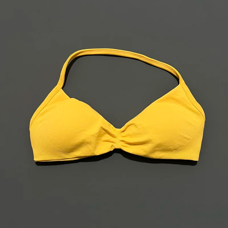 Histello Women's Seamless Sports Bra - Strappy Halter Fitness Top