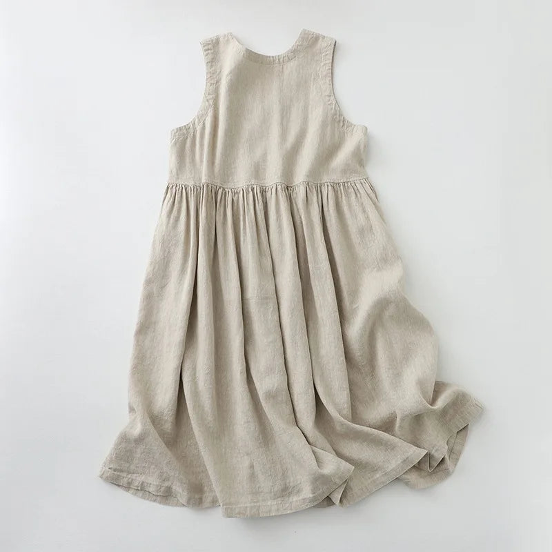 2026 New Women'S'S Cotton Linen Sleeveless Dress Casual V Neck Button Down Loose Midi Dresses For Summer Women'S'S Casual Dresses