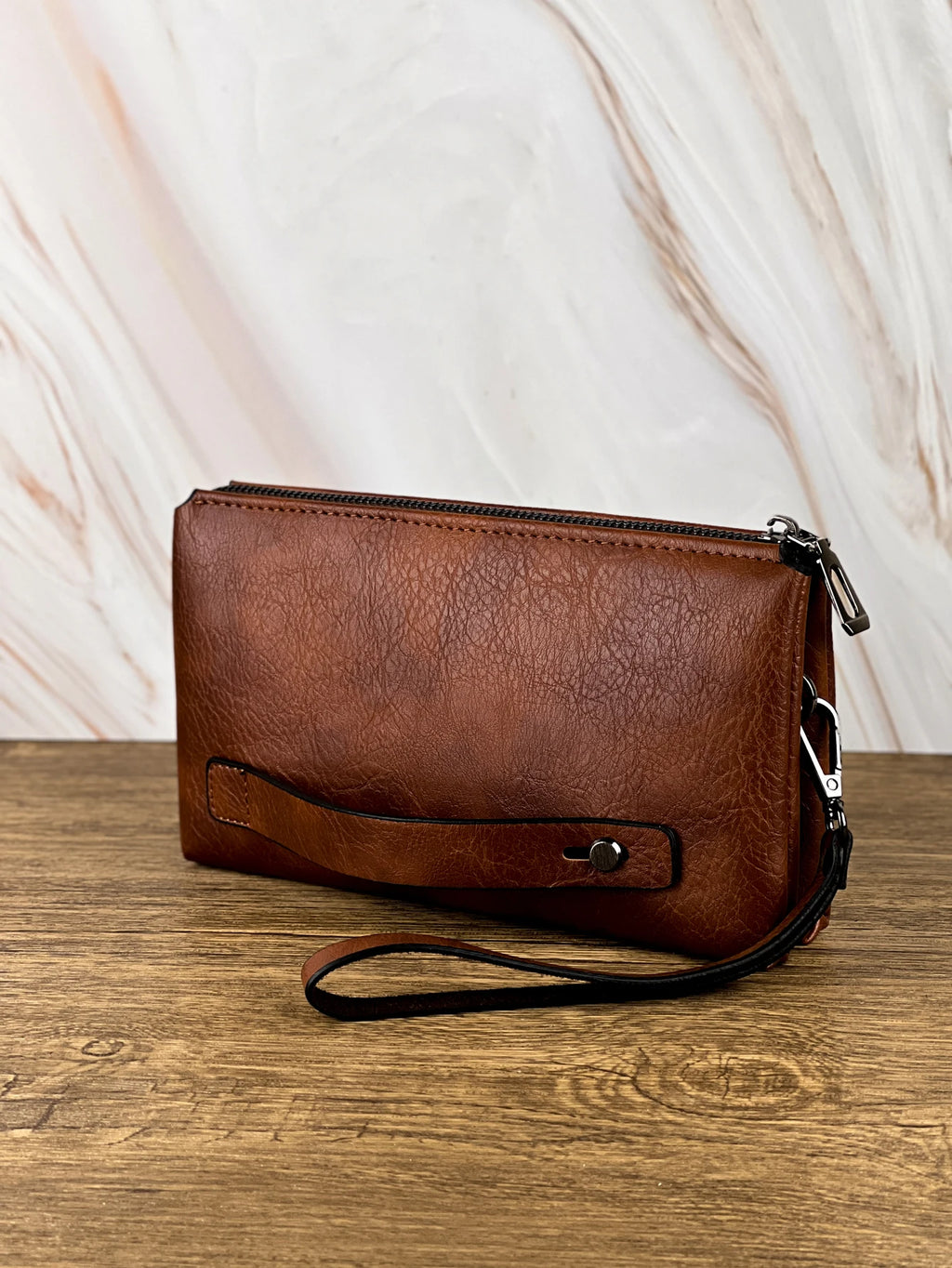 Fashion Simple Retro Men's Clutch Bag Wallet Business Large Capacity Clutch Bag Double Compartment Zipper Long Wallet Clutch Bag