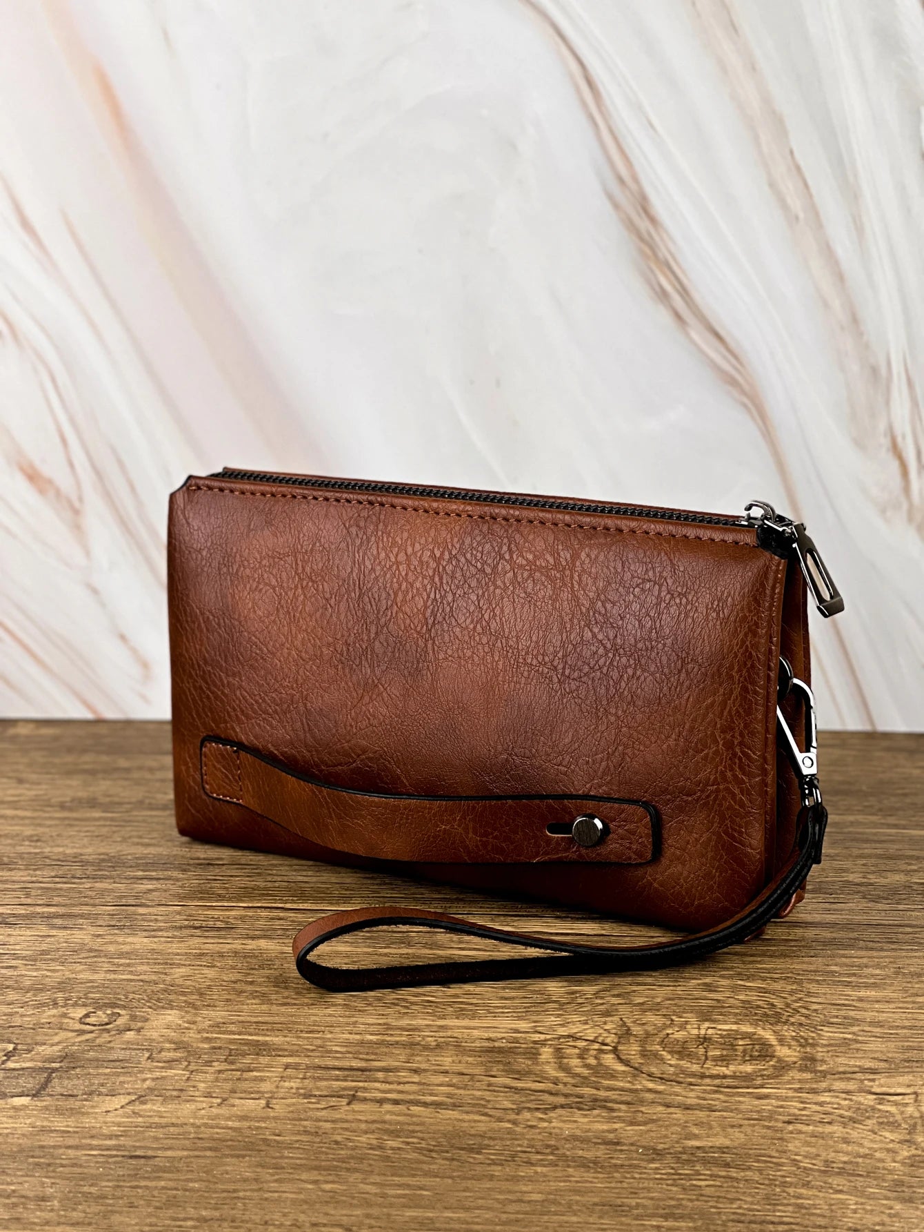 Fashion Simple Retro Men's Clutch Bag Wallet Business Large Capacity Clutch Bag Double Compartment Zipper Long Wallet Clutch Bag