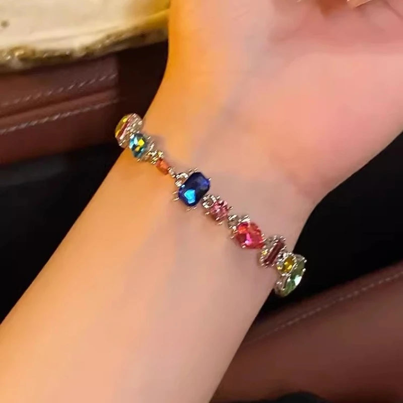 2026 Colorful Crystal Necklace Bracelet Chain Jewelry Set for Women Elegant Clavicle Chain Irregular Zircon Party Gift for Women