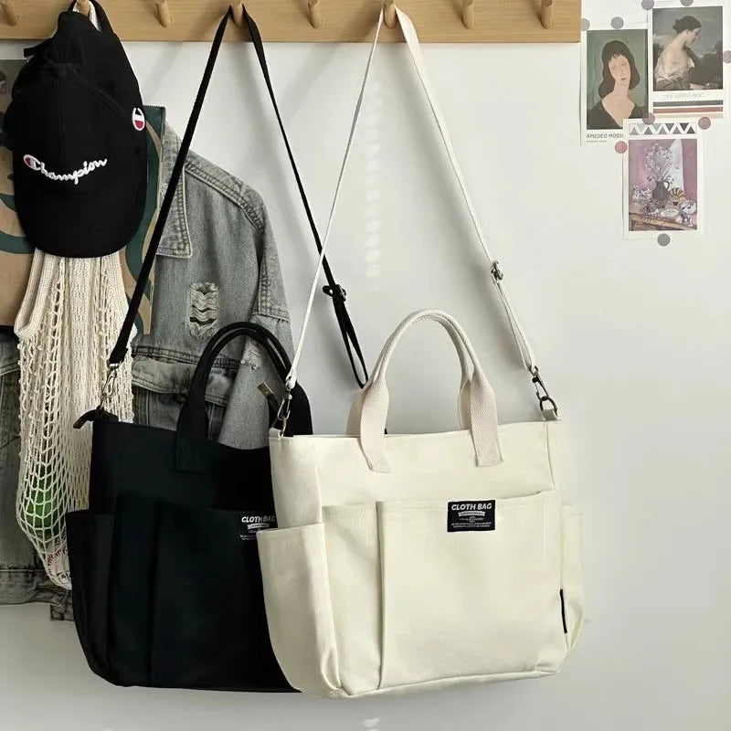 Canvas Ladies Bag Simple Student Large Capacity Horizontal Commuter Shoulder Slanting Portable Handbag