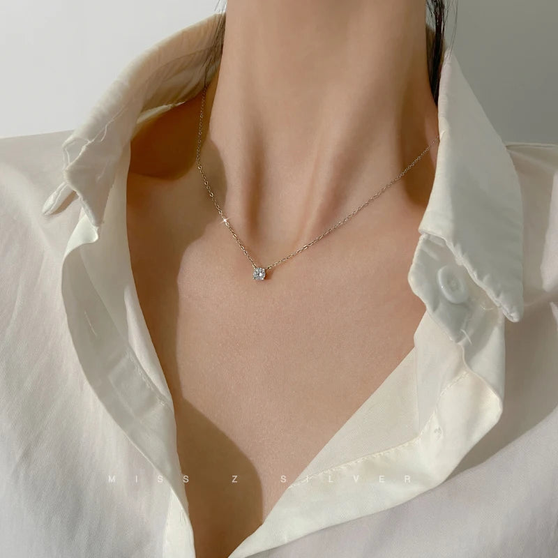 Hot 925 Sterling Silver 14k Gold Plated Necklace Versatile Sparkling Zircon Choker Clavicle Chain for Women Wedding Jewelry