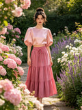 High-Waisted Drawstring A-Line Midi Skirt
