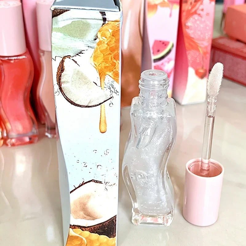 Fashion Dopamine New Summer Long-lasting Moisturizing Lip Oil Gloss Care Lips Plumping Exfoliating Watermelon Milky Mocha Gloss