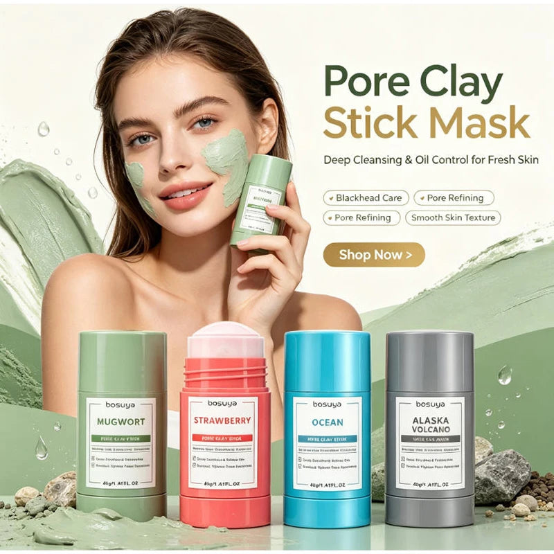 Deep Cleansing Mugwort Volcanic Mud Mask Stick Remove Blackheads Pore Control Oil Balancing Facial Clay Mask Gentle Skin Care