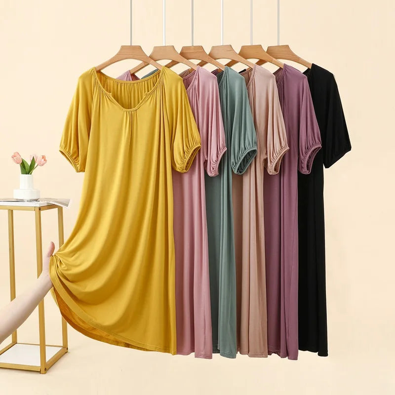 Summer New Modal Sleeveless V-neck Long Dress Women's Thin Loose plus Size Home Dress Fresh Sweet Style Outdoor Scene