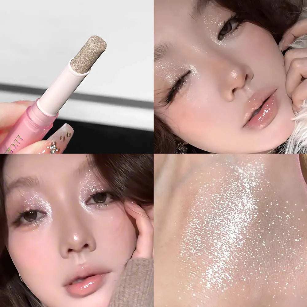 LUCKGO Jelly Eyeshadow Stick Eye Shadow Pen, Waterproof Sweatproof, Not Easy to Break, Pearlescent, Fine Shiny, Lazy Eyeshadow