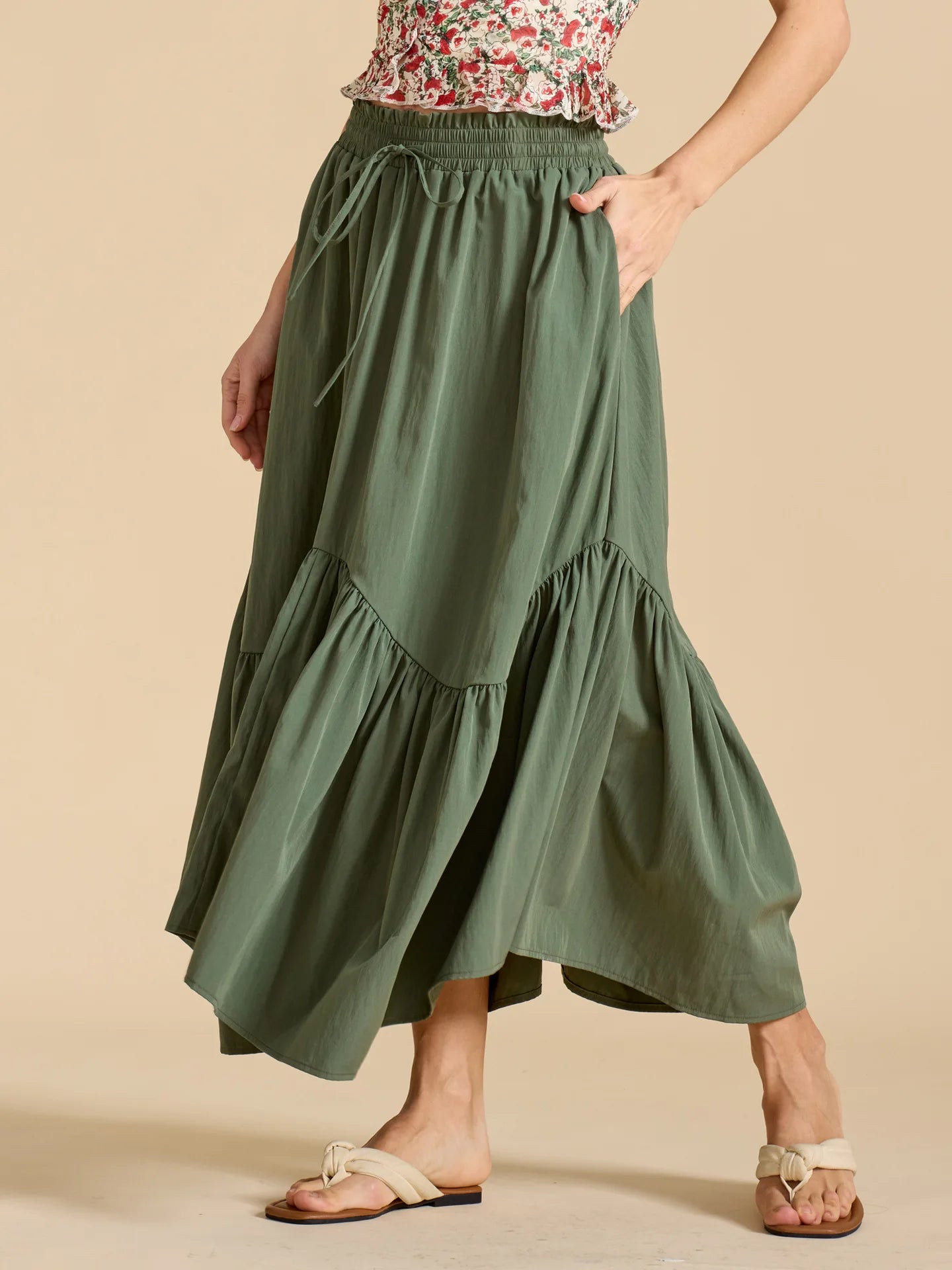 Summer Boho Maxi Skirt Women's Adjustable Drawstring High Waist Cascading Ruffles Artistic Flare European Vintage Style Sexy
