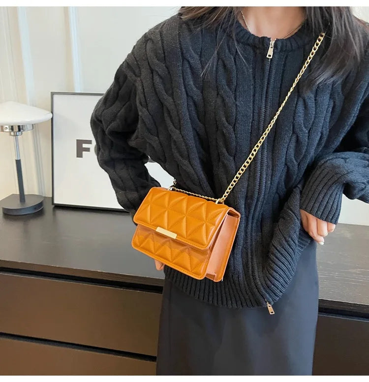 Women Quilted Chain Crossbody Bag Fashion Small Square Shoulder Purse Multi Color Casual Daily Handbag