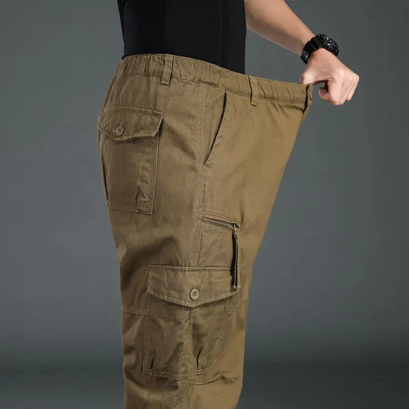 High Quality Men'S Tactical Pants Elastic Waist Cargo Large Size Cotton Pants Multi-Pocket Trousers Sports Training Work Pants
