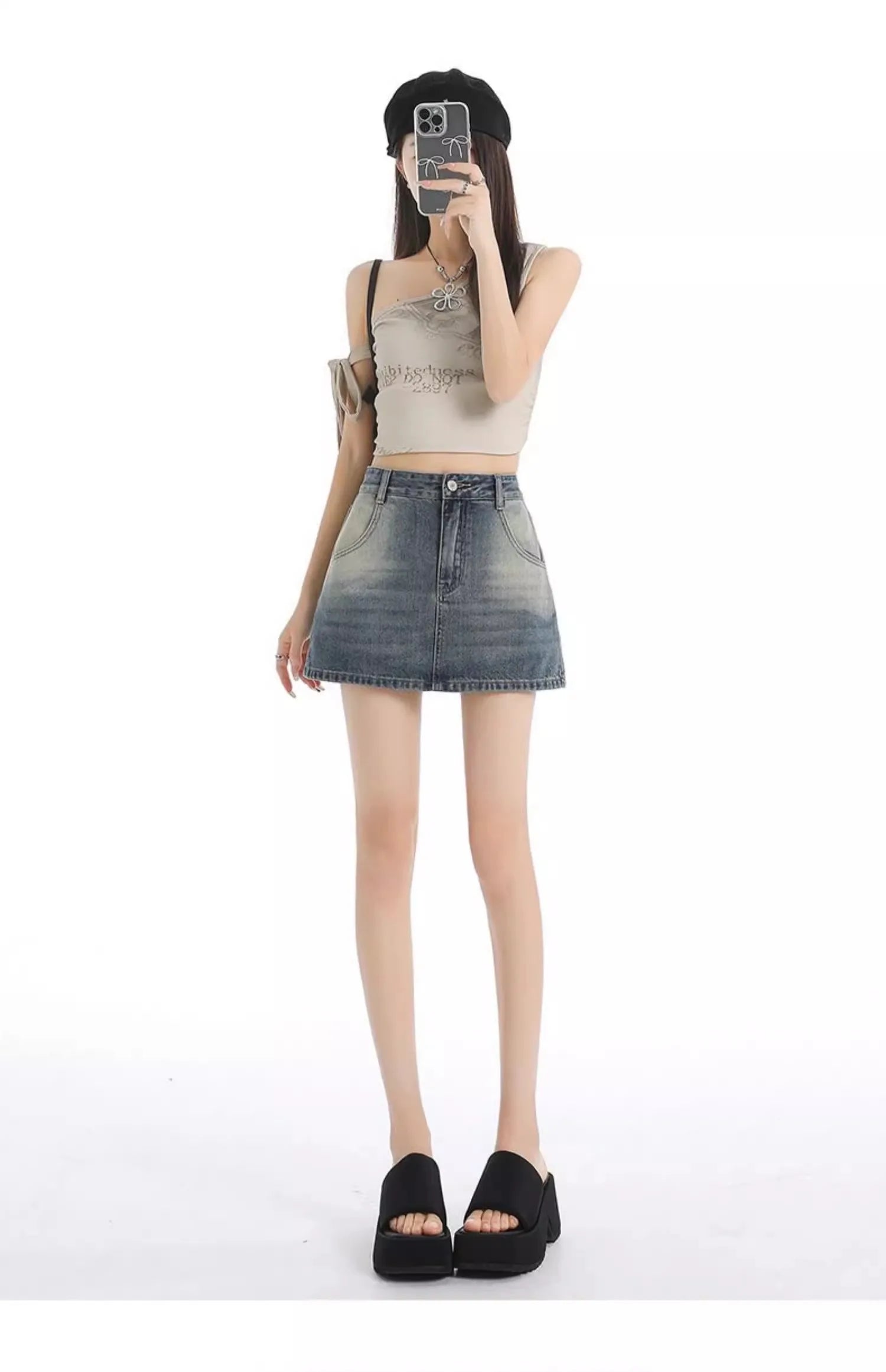 Retro American Washed Slim Fit Denim  Skirt Women Summer Hot Girl High Waist Bodycon Anti Exposure a Line Half Body Skirt
