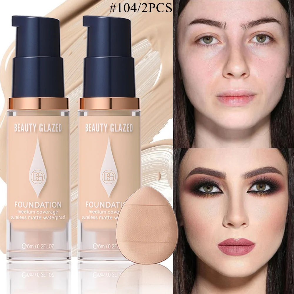 Matte Foundation Set With 2 Foundations Full Coverage 5 Shades For All Skin Types Long Lasting Waterproof Mini Size