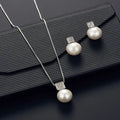 2 Pcs Imitation Pearl Pendant Women'S Necklace Earring Stud Set Silver Color Snake Chain Square Metal Full Crystal Jewelry Set