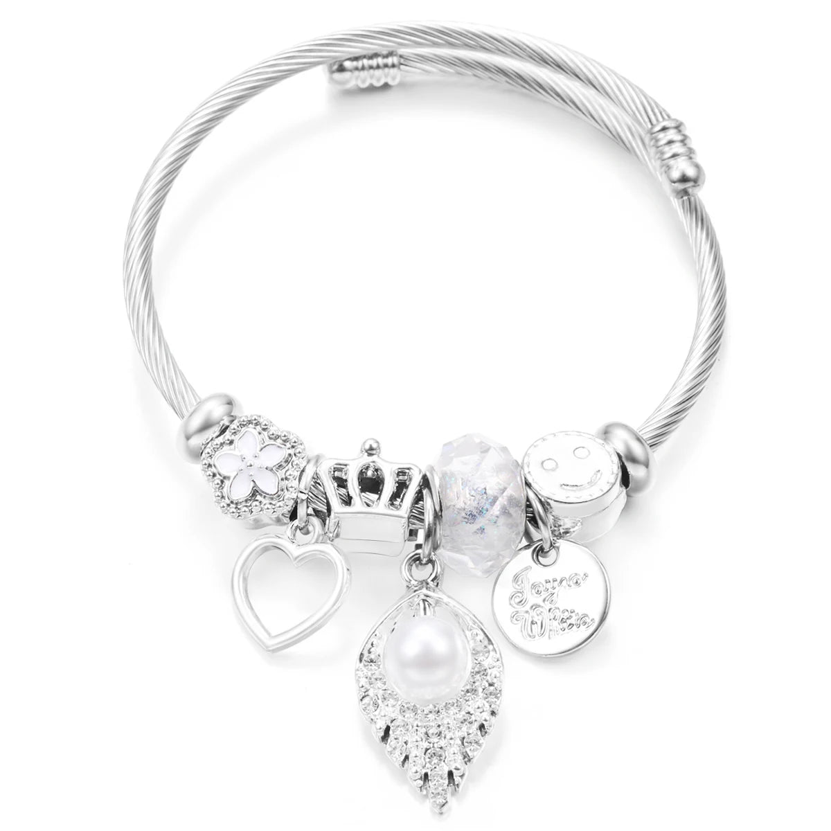 New Trendy Rhinestones Dragonfly Crystal Beaded Pendant Bracelet Stainless Steel 4 Colors Closure Bangles Women'S Bracelet Jewelry