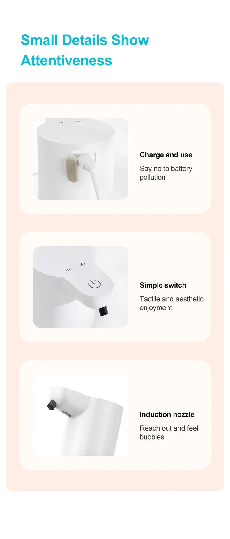 Dispensador automático de jabón 2025 de 420 ml, dispensador de espuma, sensor táctil, dispositivo de lavado de manos con carga USB, montado en la pared