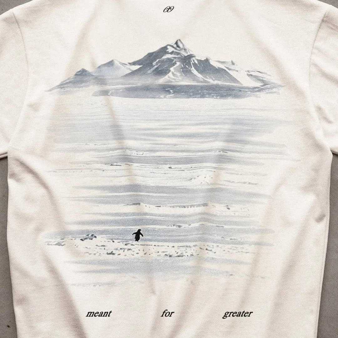 Y2K Men's T-shirt Fashion Broketale Snow Mountain Penguin Print Graphic Round Neck Shirt Oversized Unisex Casual Men's Clothing