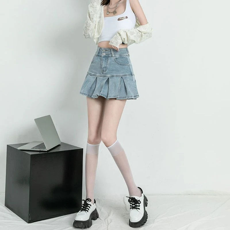 Female Jeans Skirts Ruffle Gyaru Women's Denim Skirt Flare New In Clothing Trend 2025 V Offer Aesthetic Hot Y2k Vintage Casual