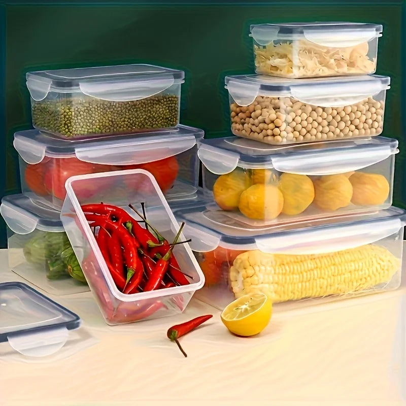 Juego de Recipientes Transparentes para Alimentos - Apto para Microondas, Fiambrera Multifuncional de Plástico con Tapa + 24 Etiquetas de Pizarra