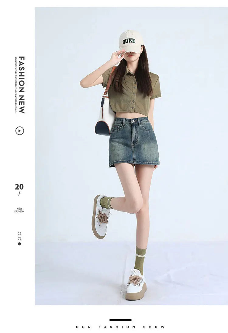 New Adult Thin Denim Skirt College Student High-waist Bodycon Shorts Women's Sexy Denim Skirt Girl's A-line Skirt Women's Shorts