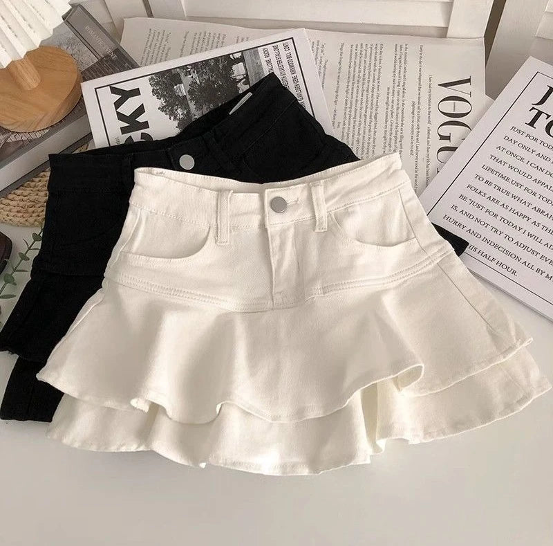 Girls Kids Stretch Denim A Line Skirt Puffy Layered Mini Skirt Summer 2026 Korean Style Fashion Casual Party School Wear