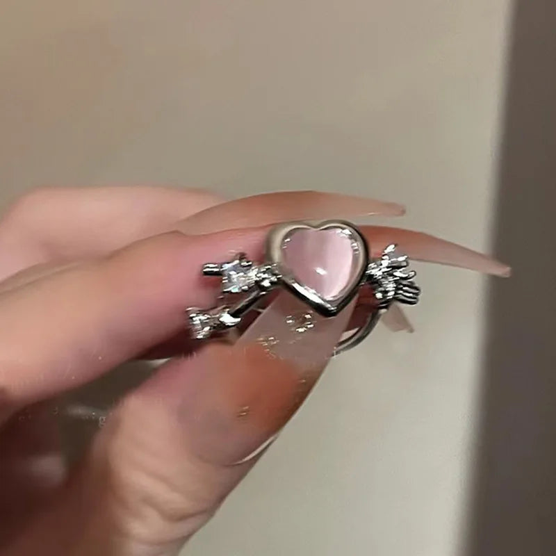 New Y2K Purple Crystal Irregular Heart Rings for Women Kpop Creative Heart Geometric Open Ring Punk Vintage Fashion Jewely Gifts