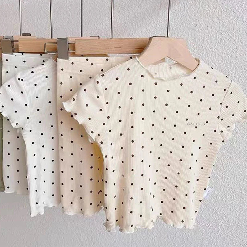 Summer Fashion New Short Sleeve Round Neck Flower Printed T-shirt Top+Pants 2 Piece Set Kids Casual Home Clothes