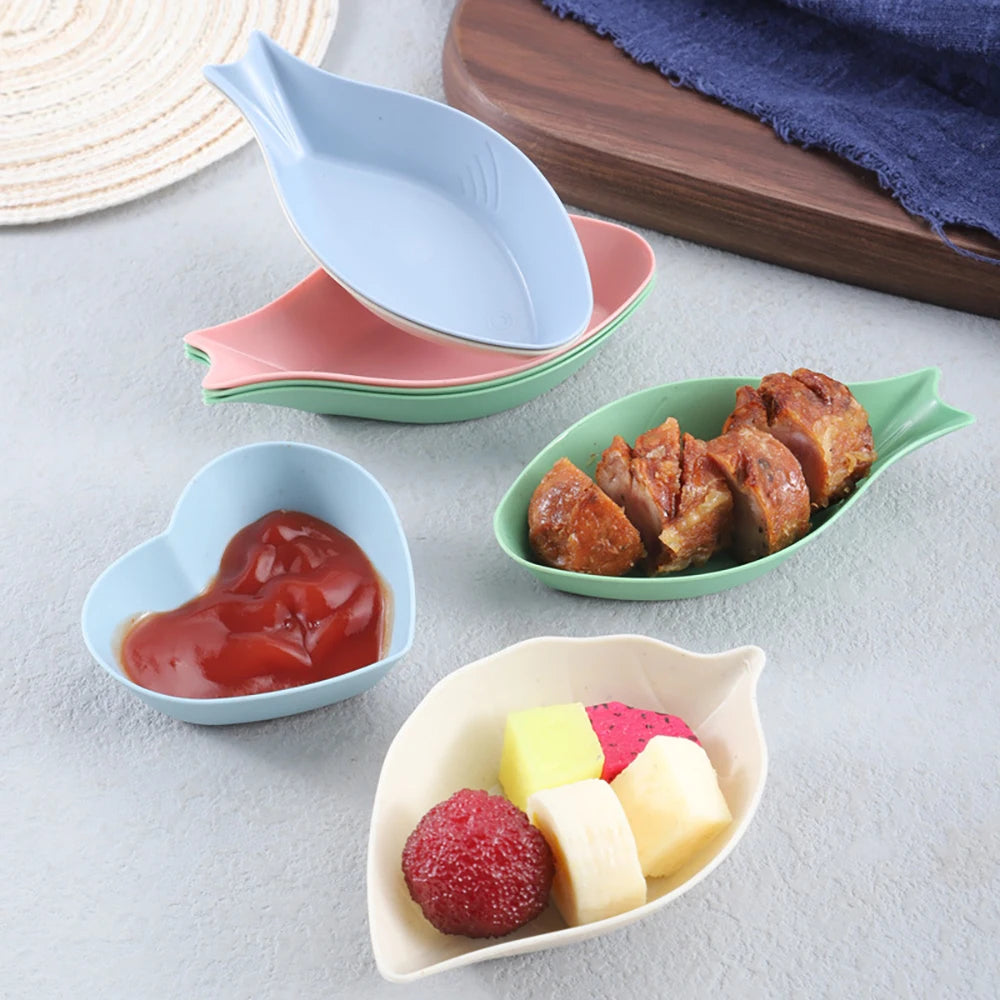 6PCS Wheat Straw Seasoning Dish Household Kitchen Creative Dipping Snack Dish Plastic Small Plate Tableware