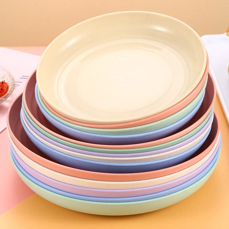 Wheat Straw Solid Color Round Plates Salad Dessert Dinner Reusable Microwave Safe Anti Fall And Shatter Plates Fruit Plate