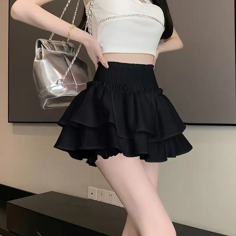Japanese Y2k Cute Ruffled Plaid Skirt Subculture White Lace Cake Skirts Preppy Casual New Women Princess Puffy Skirts Mini Skirt