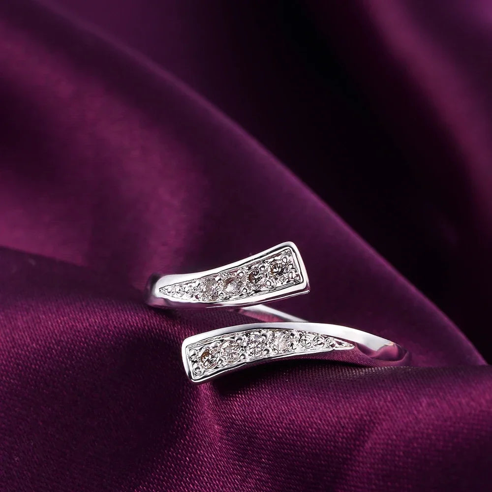 Hot 100% 925 Sterling Silver Crystal Ring For Women'S Adjustable Size Fashion Engagement Wedding Luxury Jewelry Holiday