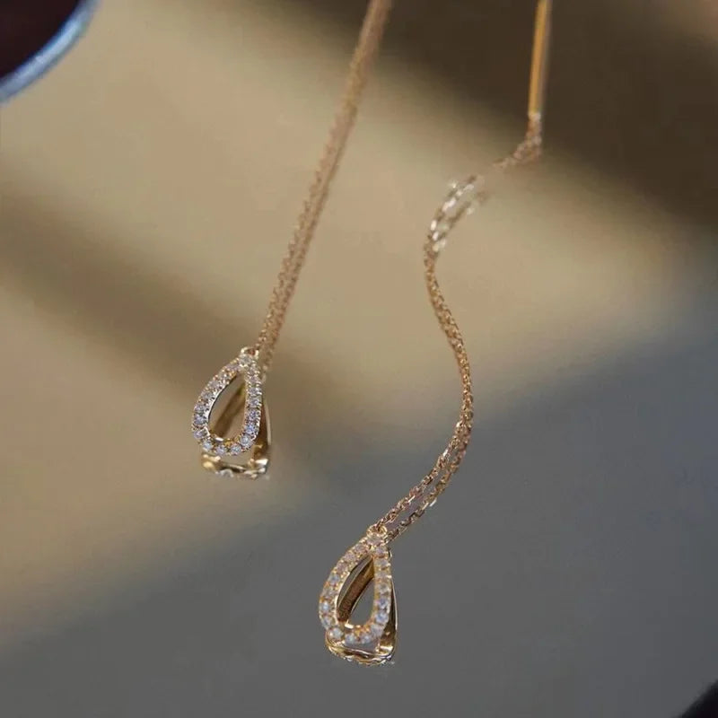 Drop Ear Line Long Hanging Earrings For Women'S Rose Gold Color Zircon Crystal Piercing Threader Earing Ear Accessories Jewelry
