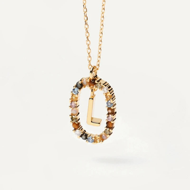New 925 Sterling Silver Gold Letters A - Z Initial Necklace Zirconia Letter Pendant Long Chain Say My Name Fine Jewelry