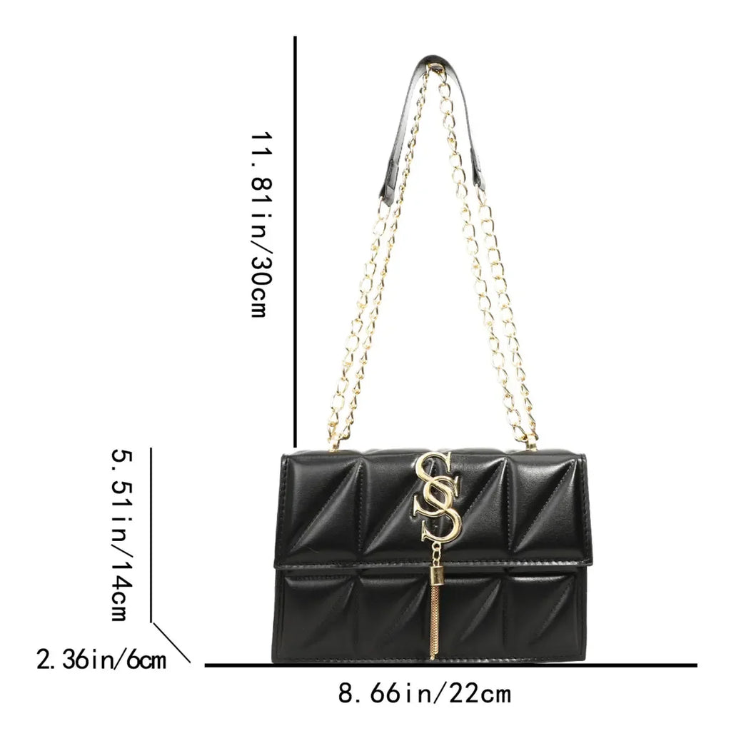 Trendy Luxury Argyle Quilted Flip Small Square Bag Metal Letter Tassel Diagonal Cross Package Commuter Shoulder Bag