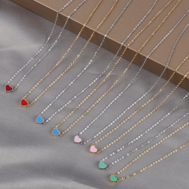 Female 316L Stainless Steel Necklace for Women Color Love Heart Pendant Necklace Heart Charm Necklace Fashion Jewelry Gifts