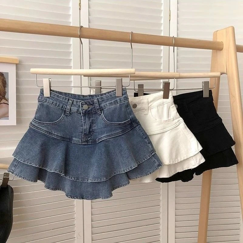 Girls Kids Stretch Denim A Line Skirt Puffy Layered Mini Skirt Summer 2026 Korean Style Fashion Casual Party School Wear