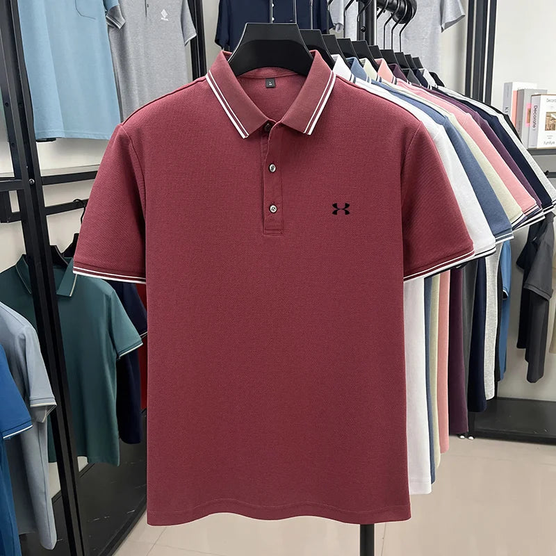 100% cotton men's short sleeved embroidered polo shirt sports brand striped top summer comfortable and breathable casual T-shirt