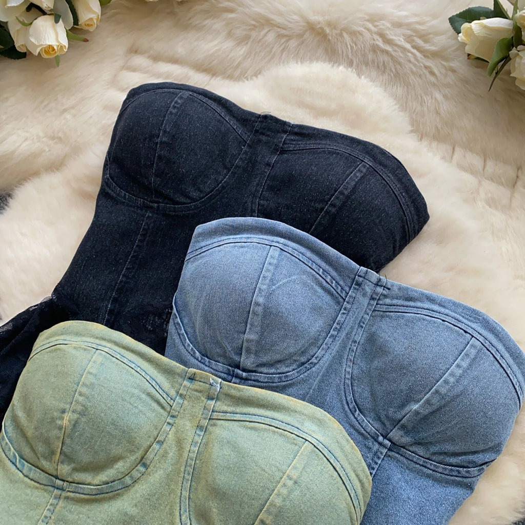 Sexy Spliced lace Chic Crop Top Korean Tanks Top Women Women Corset Bustier  women clothing