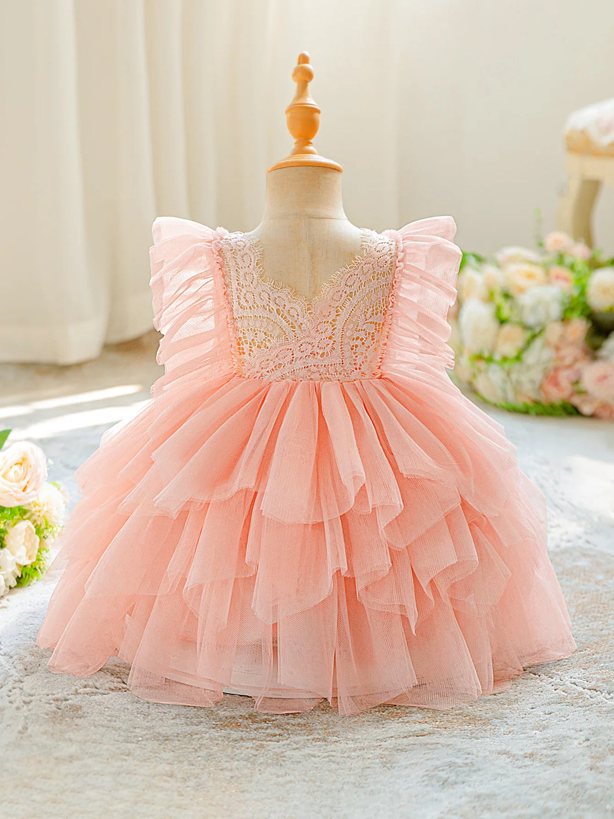 Elegant Party Baby Girls Dress Fly Sleeves Tulle 1st Birthday Bridesmaids Wedding Prom Girl Dress Toddler Flower Baptism Costume