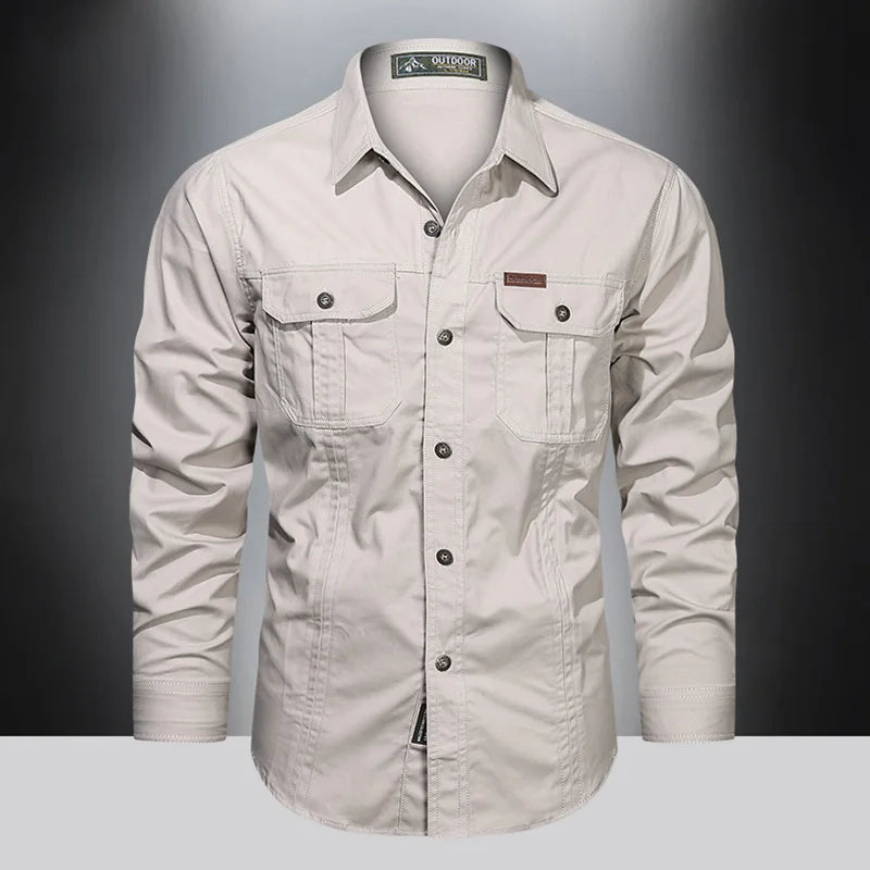 2023 Cargo Shirt Men Long Sleeve Casual Cotton Shirts High Quality Camisa Militar Overshirt Brand Clothing Black Blouses 5Xl