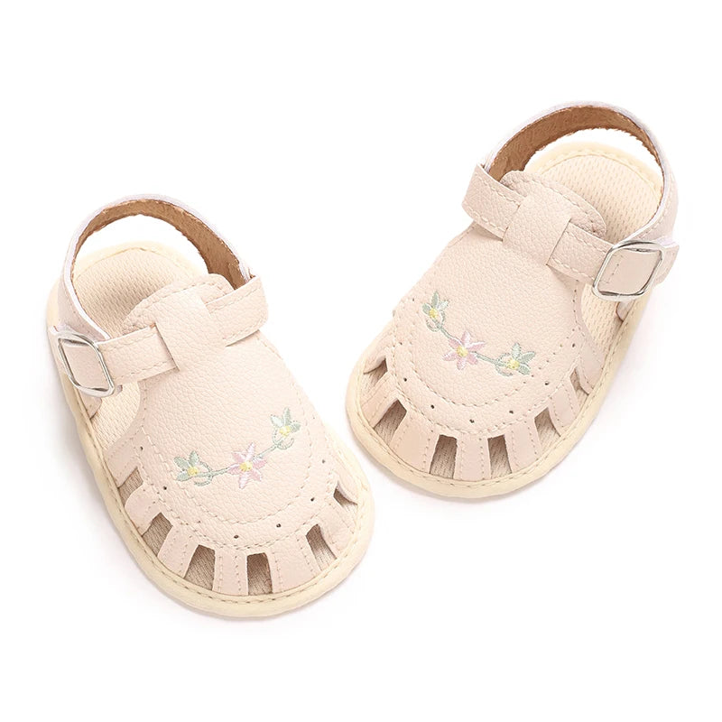 Infant Baby Girls Beach Sandals Flats and Soft Sole Non-slip Flower Princess Wedding Dress Walking Shoes for Newborn Baby
