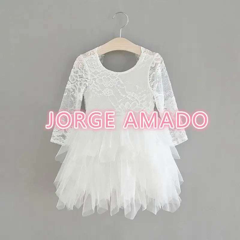 Summer Girl Dress Eyelashes Back Thin Lace Top Flat Skirt Tulle Gauze Princess Dress Children Clothing E15180