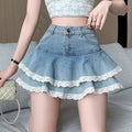 Women's Denim Skirts New Spring Summer Fashion High Waist Lace Decoration Shorts Mini Skirts for Women