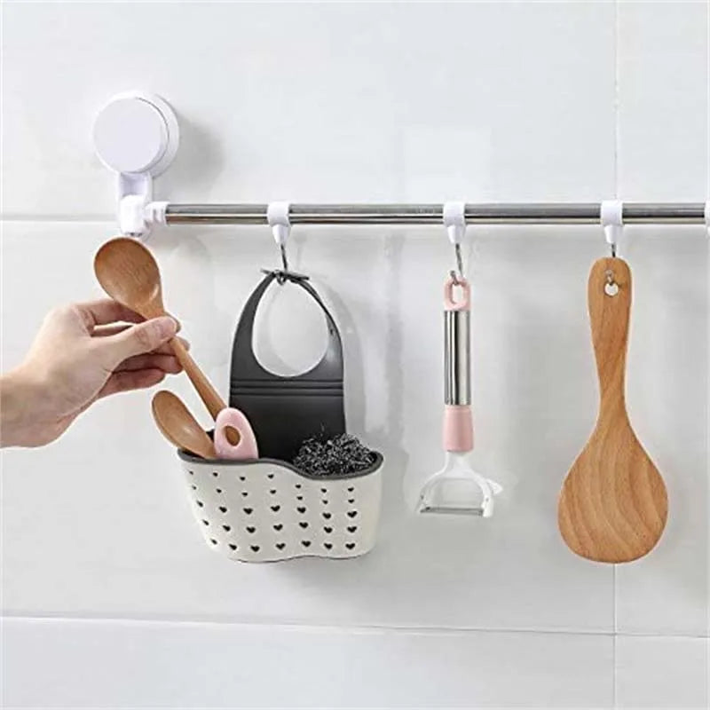 Cesta Colgante Escurridor para Fregadero Ajustable Accesorios de Cocina Bolsa de Goma para Fregadero Estante para Jabón Esponja Soporte para Grifo para Baño 1PC