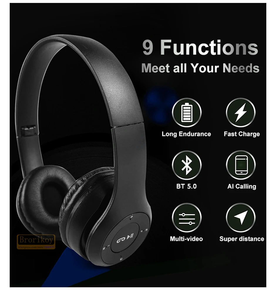 Auriculares inalámbricos P47 Bluetooth 5.0 Auriculares plegables HIFI estéreo graves para música, juegos, auriculares para niños y niñas para iPhone XiaoMi