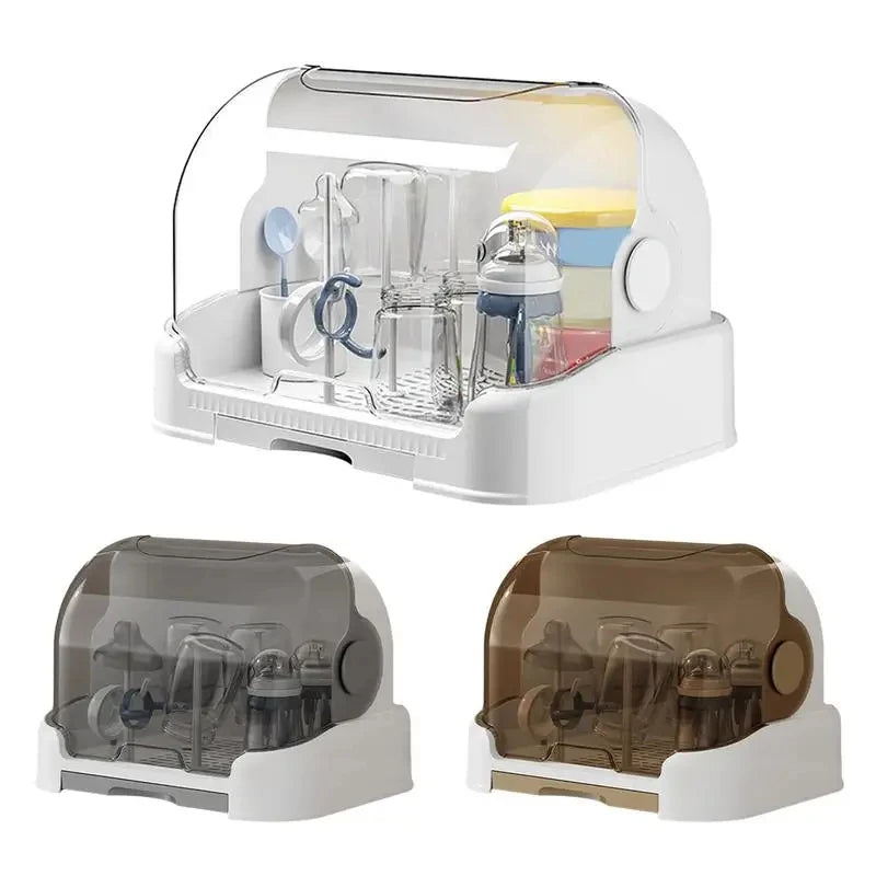 HOMEFISH Portable Baby Bottle Drying Rack & Organizer - Dustproof Storage Container with Removable Drip Tray