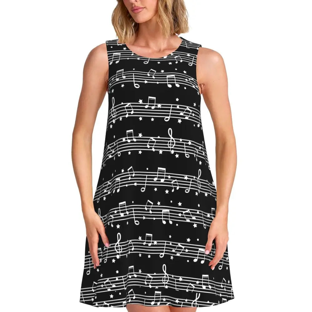 Music Note Colour Style Dress Boho Dresses Spring Aesthetic Oversized Tank Dress New Arrival Female Printed Vestido