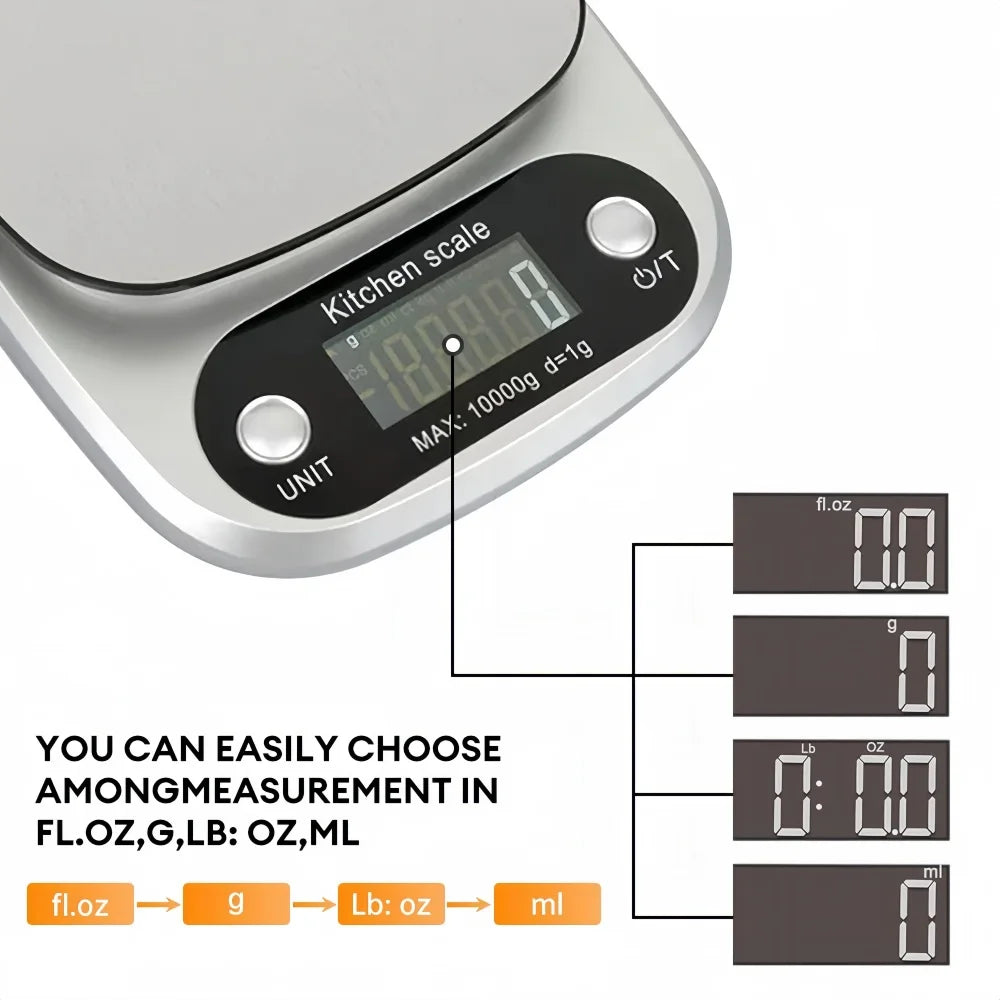 Báscula de cocina digital de 10 kg/1 g, de alta precisión, con pantalla LCD, para alimentos, joyería, café, repostería, portátil, herramientas de cocina de alta calidad