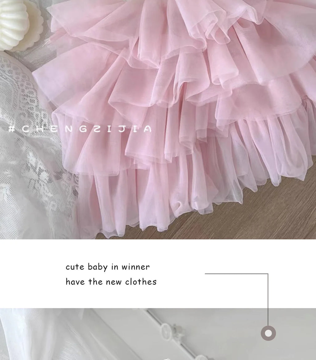 ZOETOPKID Summer Girl Princess Dress Stylish Baby Strap Vest Layered Dress Korean Puffy Mesh Skirt Toddler Kids Trendy Skirts