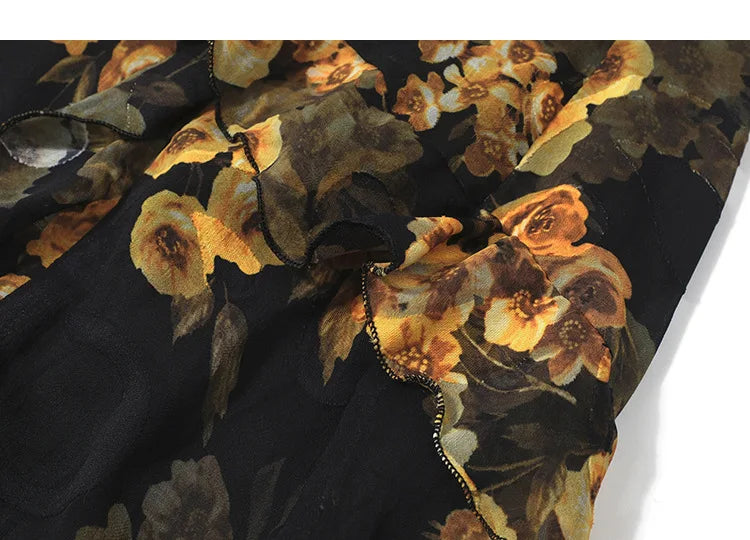 Summer 2026 Women's Long Sleeveless Dress Halter Neck Print Gauze Edge Split Fashionable Slim Fit Street Style High Waist